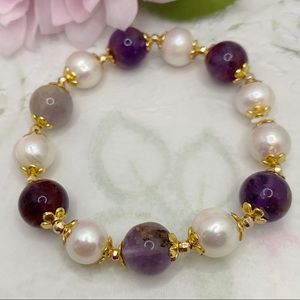Nature Purple phantom Crystal& Pearl bracelet